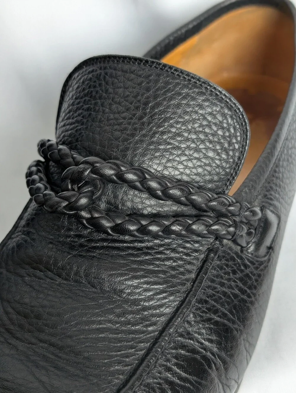 Gucci Men’s Black Leather Braided Loafers Slip On Shoes Made in Italy Size 10.5